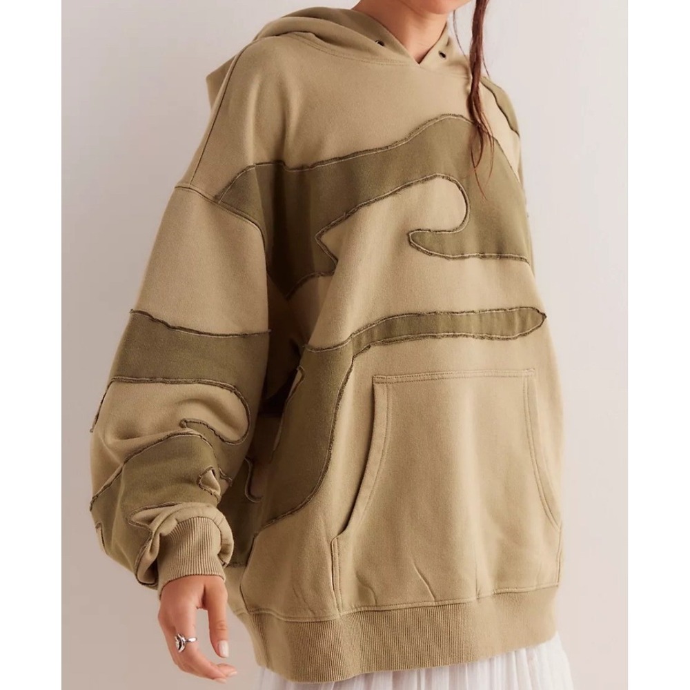 Free People Its A Vibe Camo Hoodie Small Green Patchwork Oversized Baggy Soft